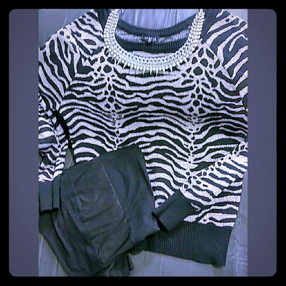 Torrid Print Sweater & Torrid Black Tights n neckl