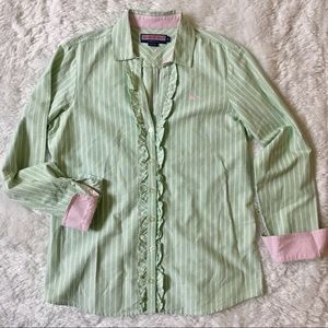 Vineyard Vines Green Pink Ruffle Button Down Top Vineyard Vines Green Pink Ruffle Button Down Top
