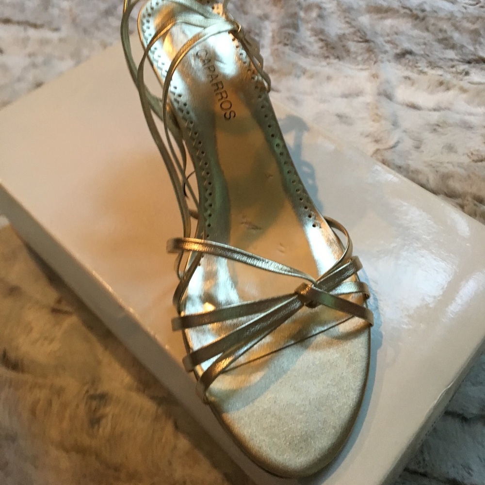 Gold metallic sandal heels