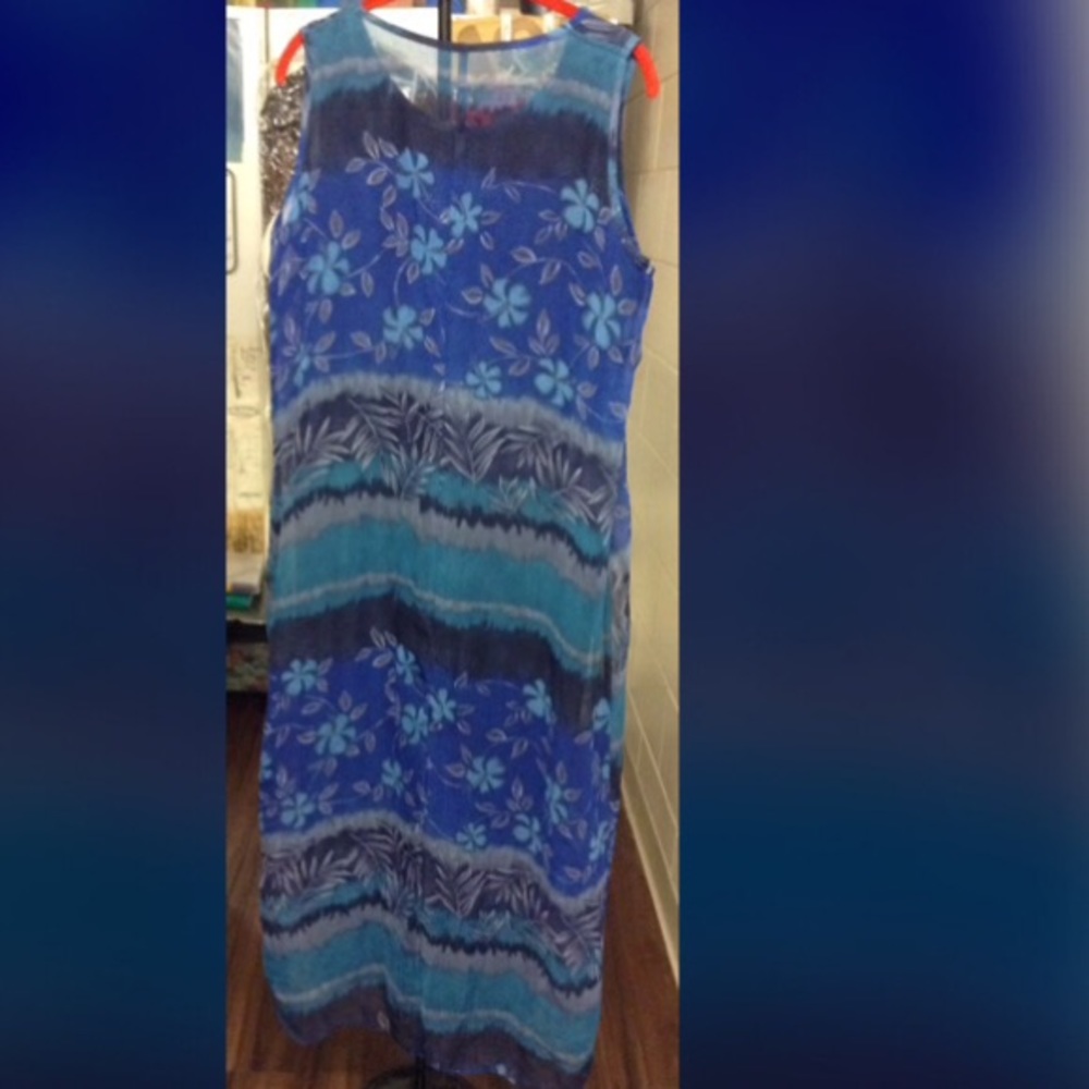 🌠SPECIAL PRICE DROP🌠
 Flower's embed on shere blue sleeveless long dress - Picture 2 of 3