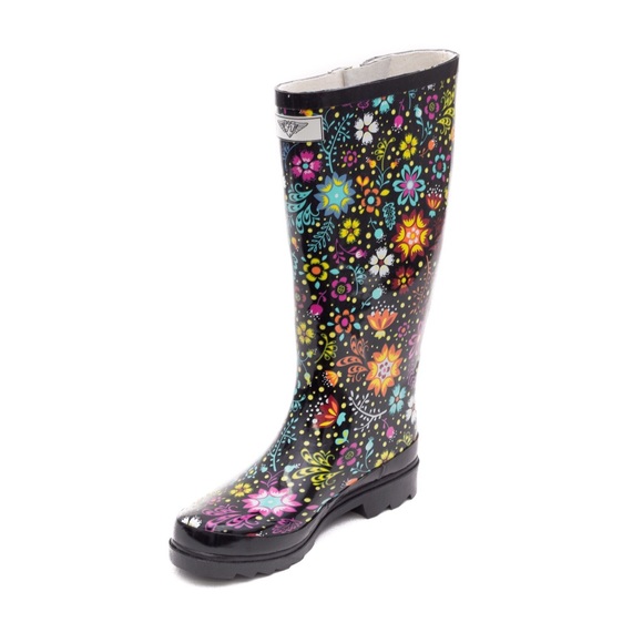 Women's Rubber Floral Bloom Rain Boots RB-1514 - Picture 2 of 4