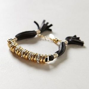 Anthropologie Gold & Black Tassel Bracelet