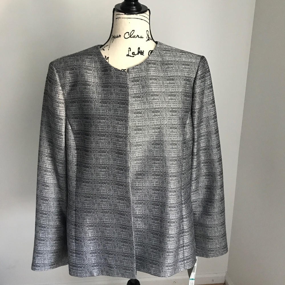 Kasper Open Front Blazer Black/Silver Size 16 NWT