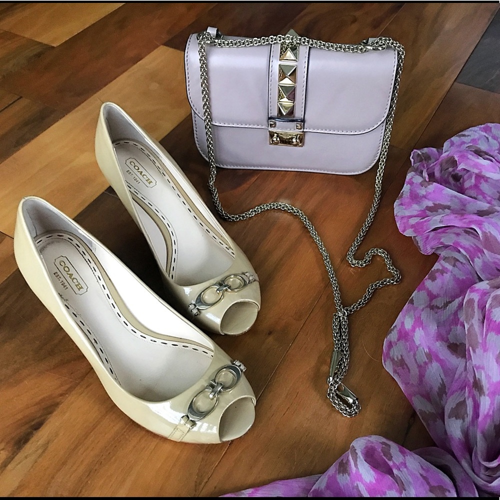 Coach Patent Leather Prep Toe Wedges