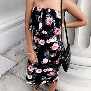 Ruffle Top Floral Strapless Dress