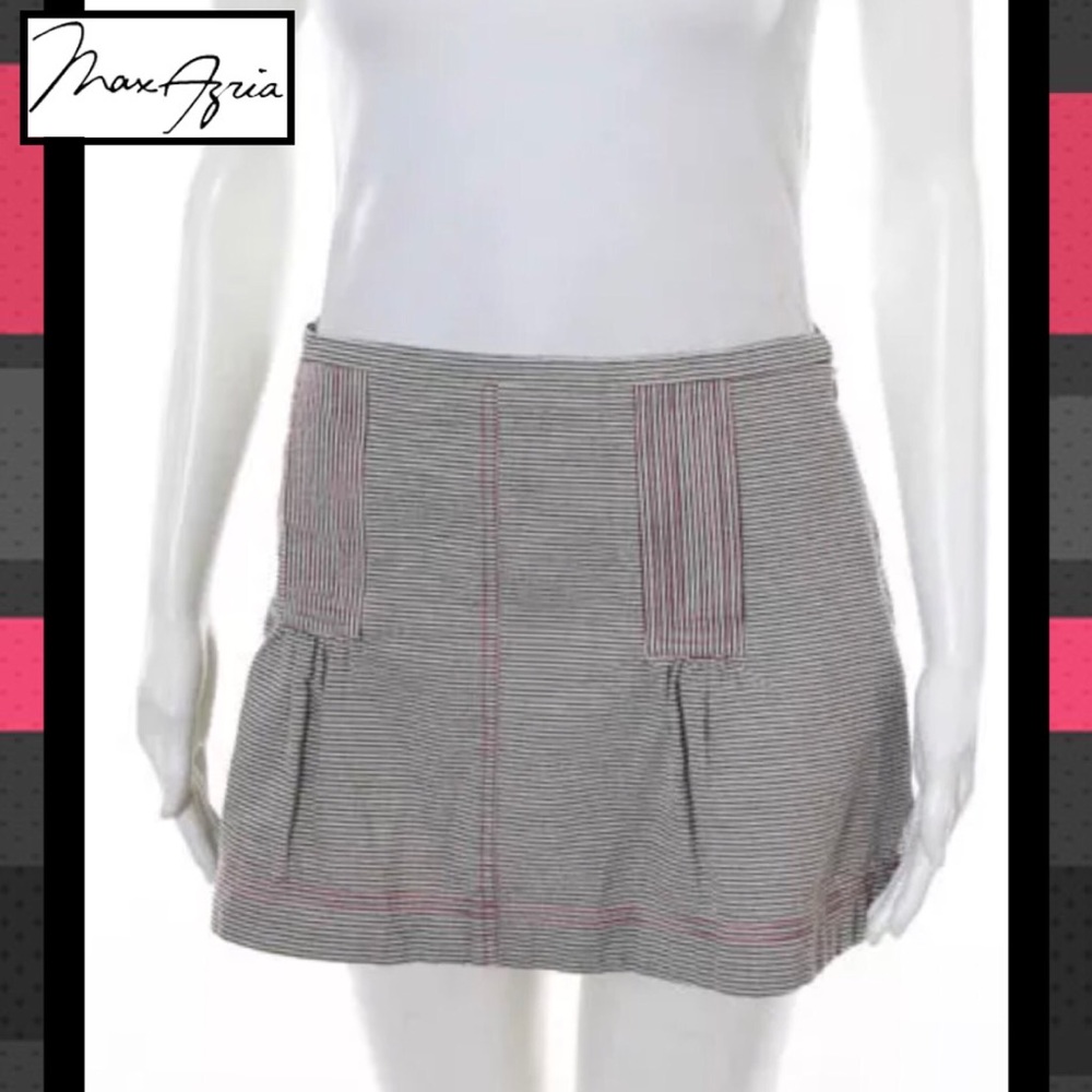 MAXAZRIA COLLECTION GrayPink Pinstripe Pleat Skirt