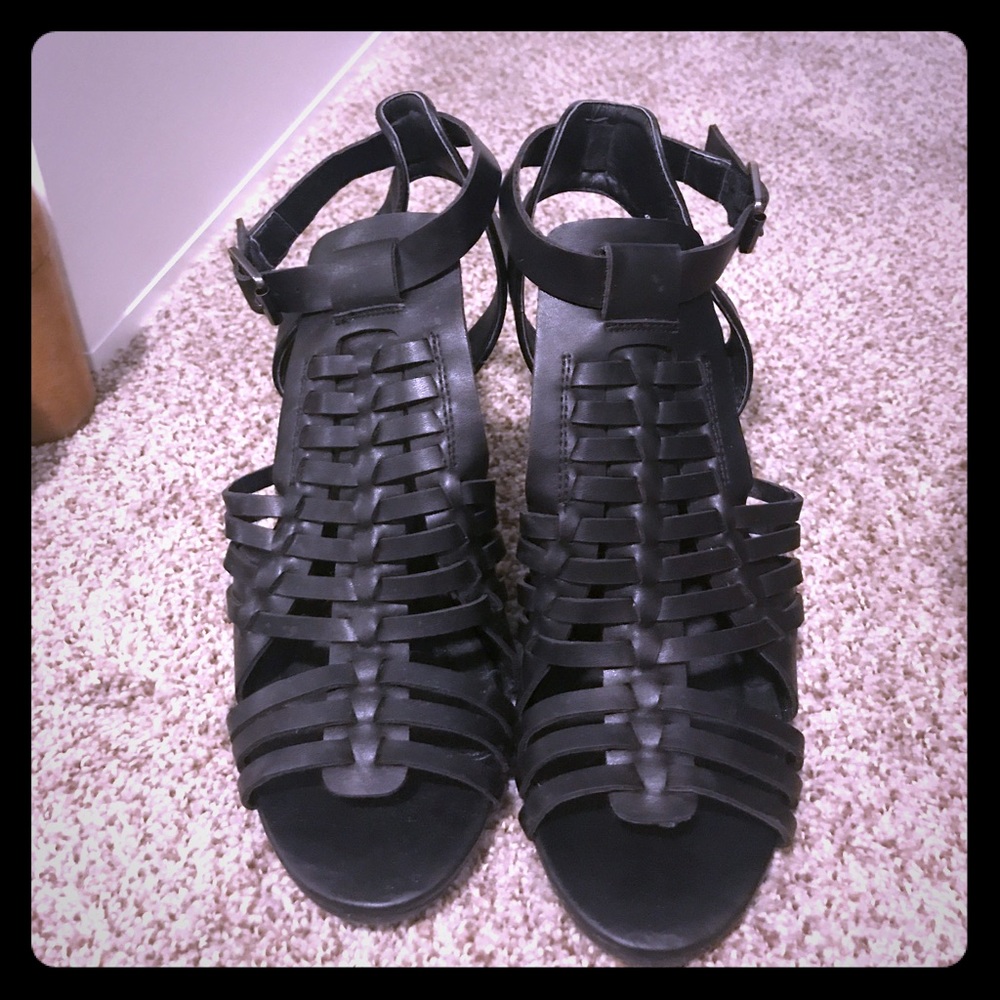 Black, heeled sandals. Only worn a few times.
