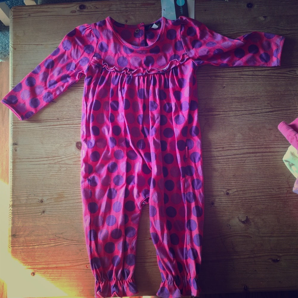 3 month pink & purple polka dot bodysuit