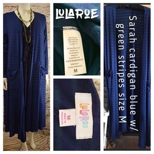 LuLaRoe Sarah Cardigan Blue Green Stripes