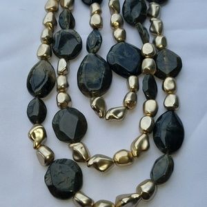 Chicos Olive Green Gold Statement Necklace