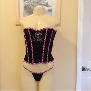 Rhinestone Skull Plaid Satin Bustier