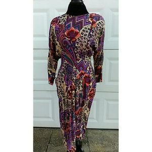 Multi Print Dress With Button Down Back With Slit