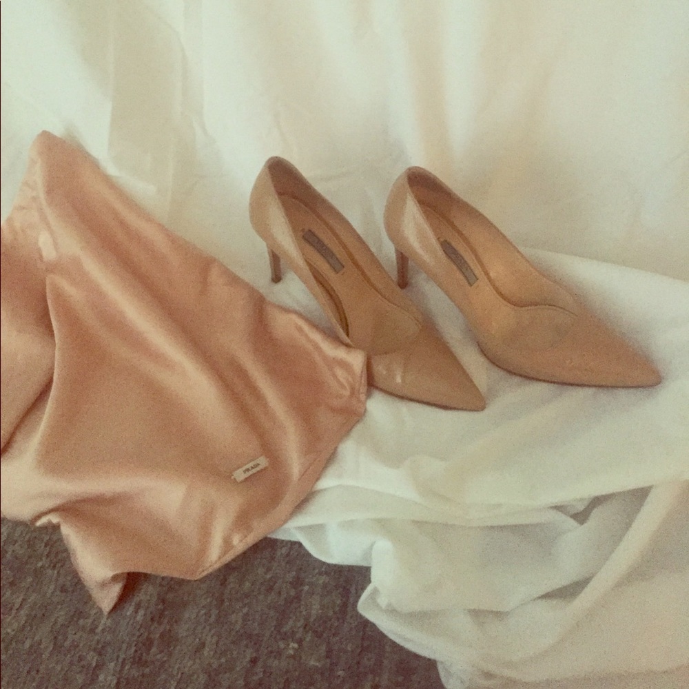 Prada Glossed Textured Leather Pumps