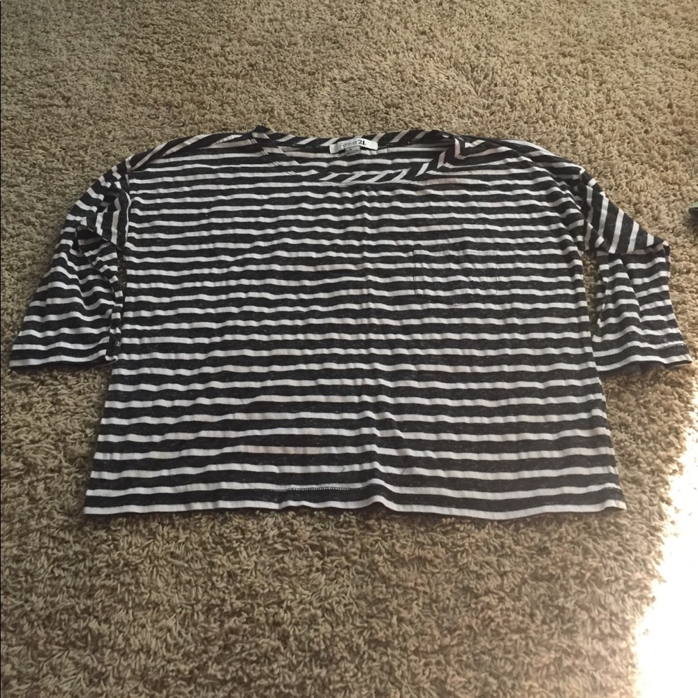 Forever 21 Women Top Large Striped Blouse Shirt