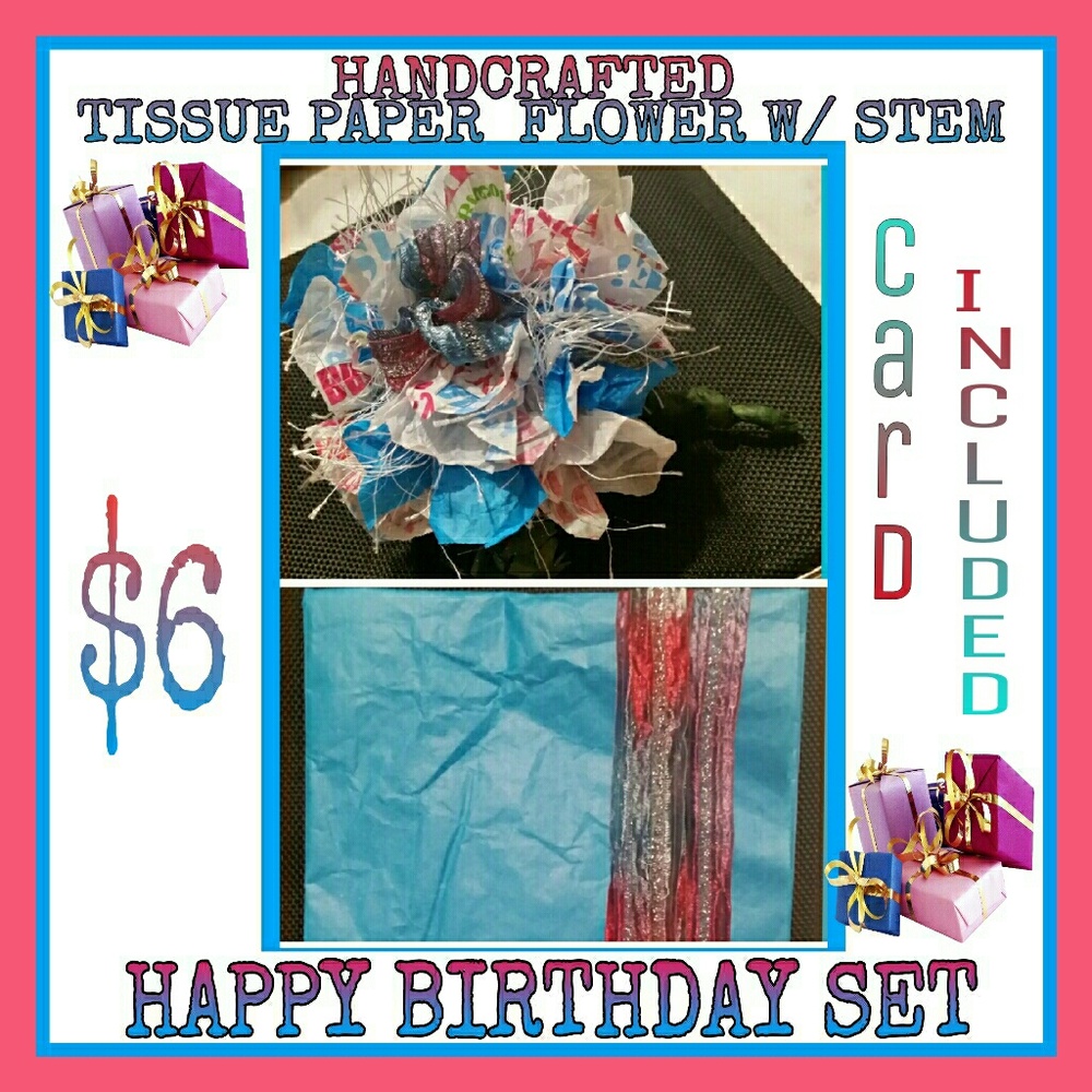 HANDCRAFTED TISSUE PAPER FLOWER W/STEM