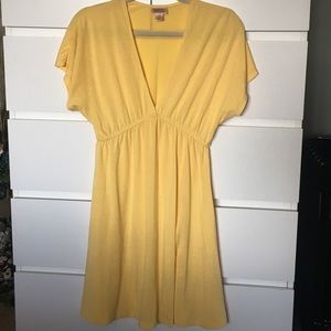 Short sleeve, deep V dress. Short sleeve, deep V dress.