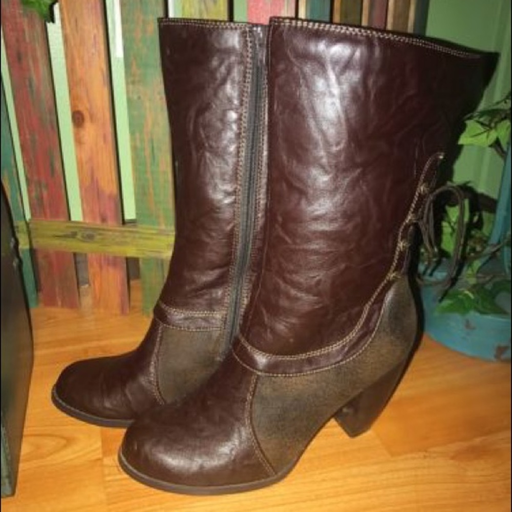 VIGOSS Distressed Faux Leather Mid Calf Boot, 9.5