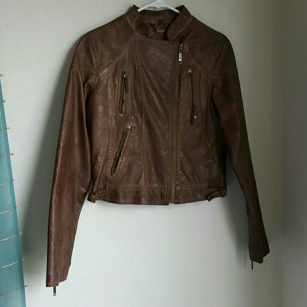 Brown vegan leather jacket