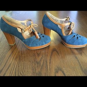 Never worn anthropologie navy suede shoes