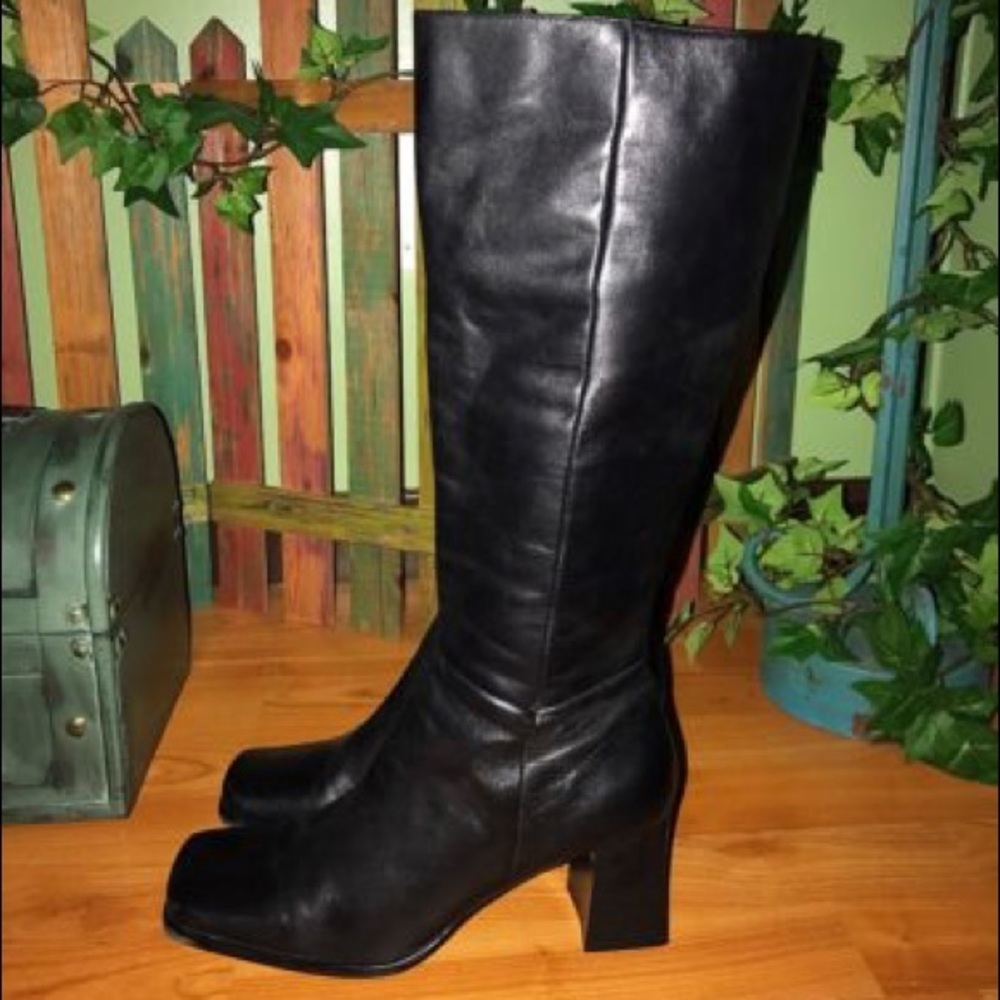 Kim Rogers Black Leather Knee High Boots, Size 10