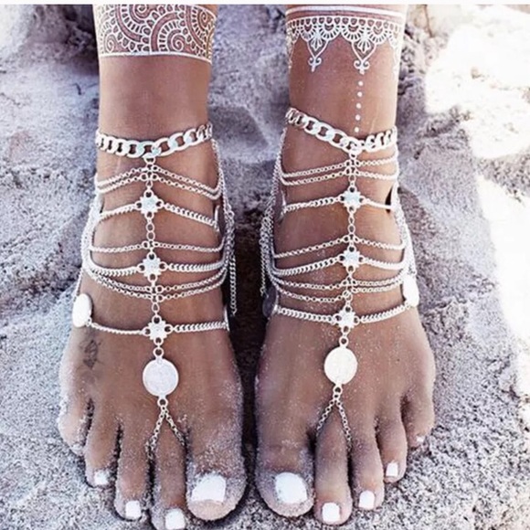 Coin Tassel Barefoot Beach Boho Sandal Anklet - Picture 4 of 4