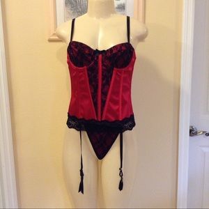 Red Satin & Black Lace Bustier