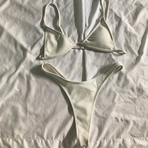 White High Waist Thong Bikini