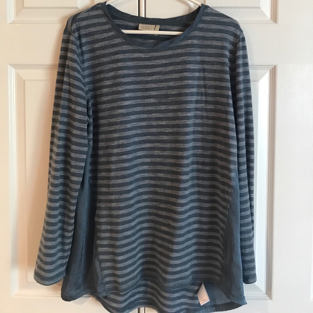 LOGO Lori Goldstein Long-Sleeved Striped Tunic Top