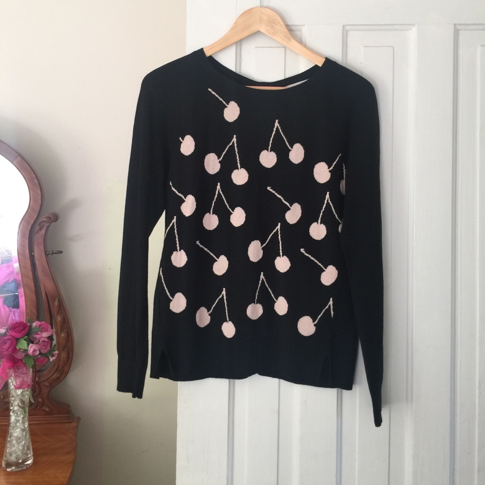Ann Taylor LOFT sweater black with beige cherries