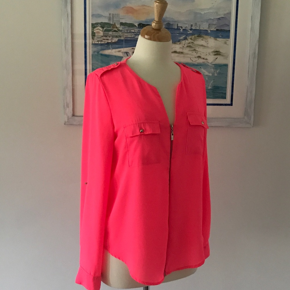 Bright Coral Sheer Blouse