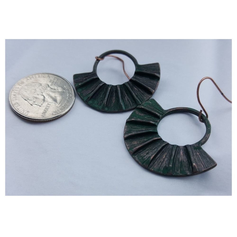 🔴Last 1🔴Patina Fan Shaped Dangle Earrings - Picture 4 of 5