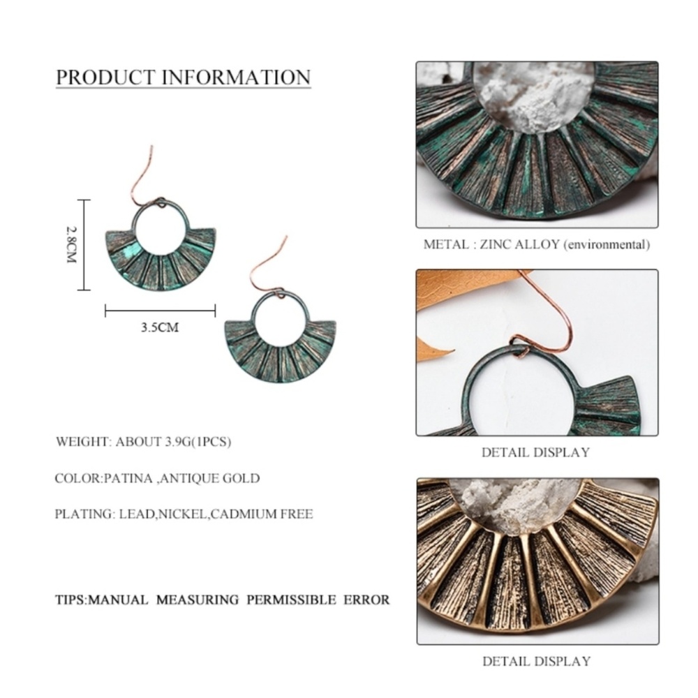 🔴Last 1🔴Patina Fan Shaped Dangle Earrings - Picture 5 of 5