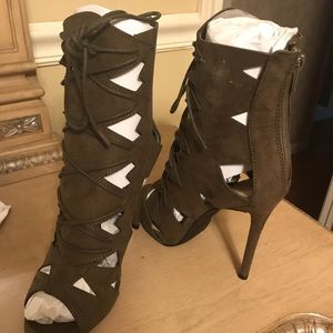 Olive laser cut bootie