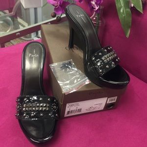 Black Patent Wedges w/ Studs, 9, New in Box