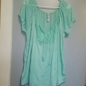 Teal, light blouse