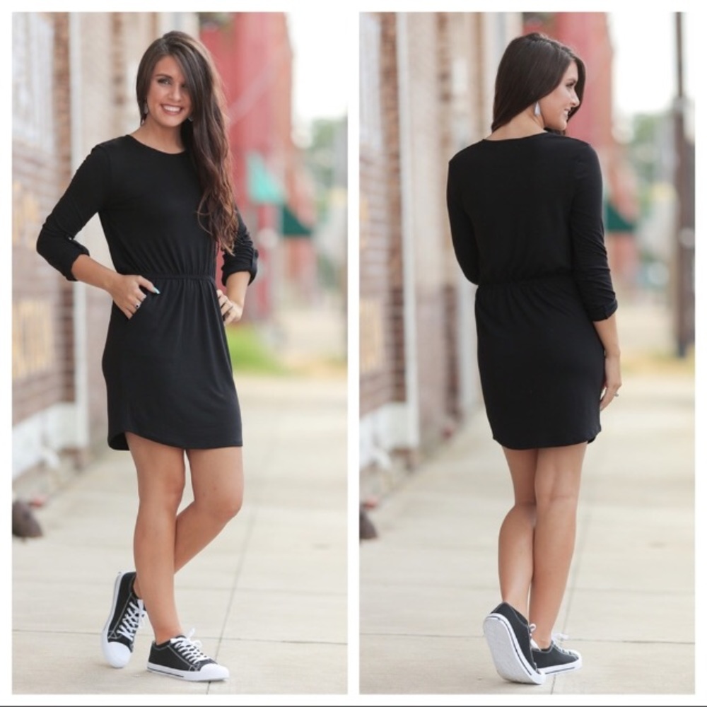 Charcoal Gray knit dress with pockets
