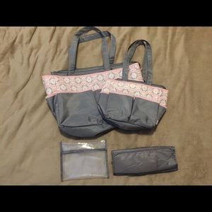 Grey and pink baby diaper bag