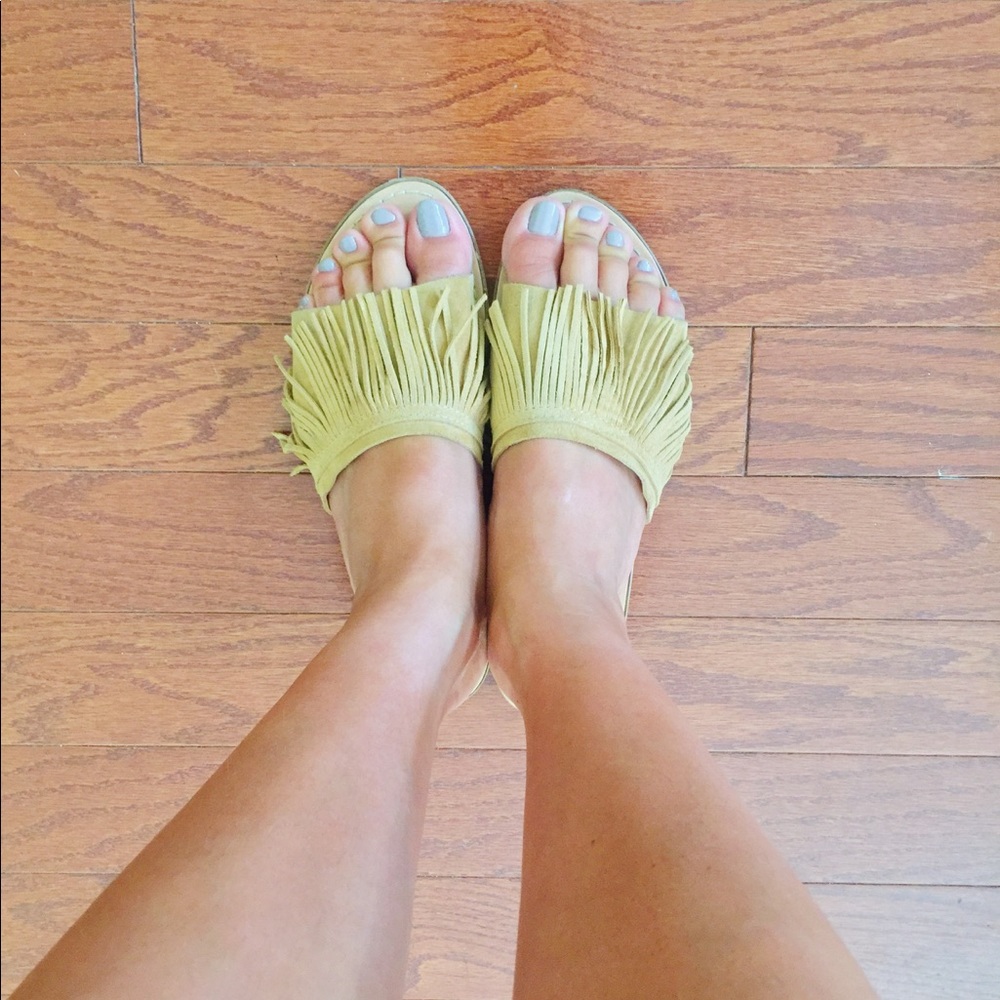 *SOLD* Yellow Suede Fringe Sandals - Picture 1 of 5
