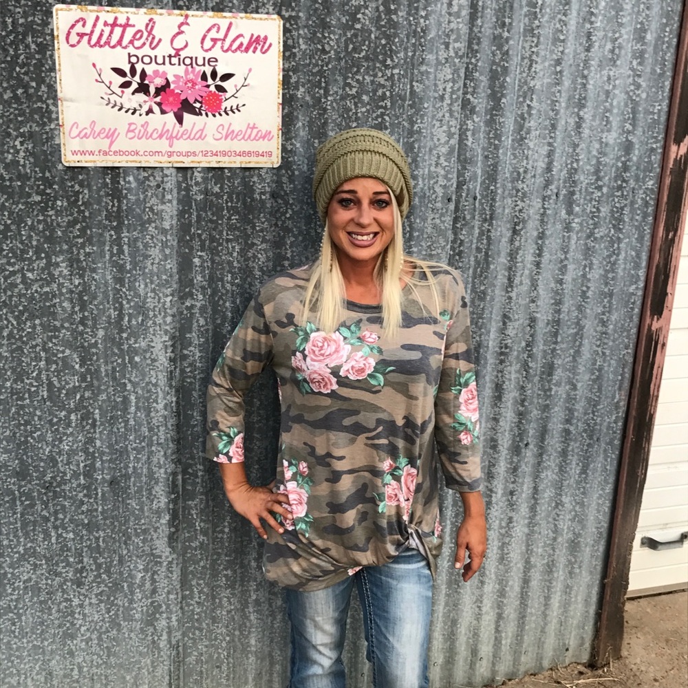 Camo & roses knot top