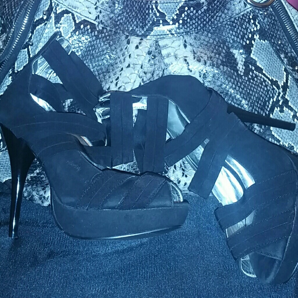 3/$25 Caged Faux Suede Platform Stilletos