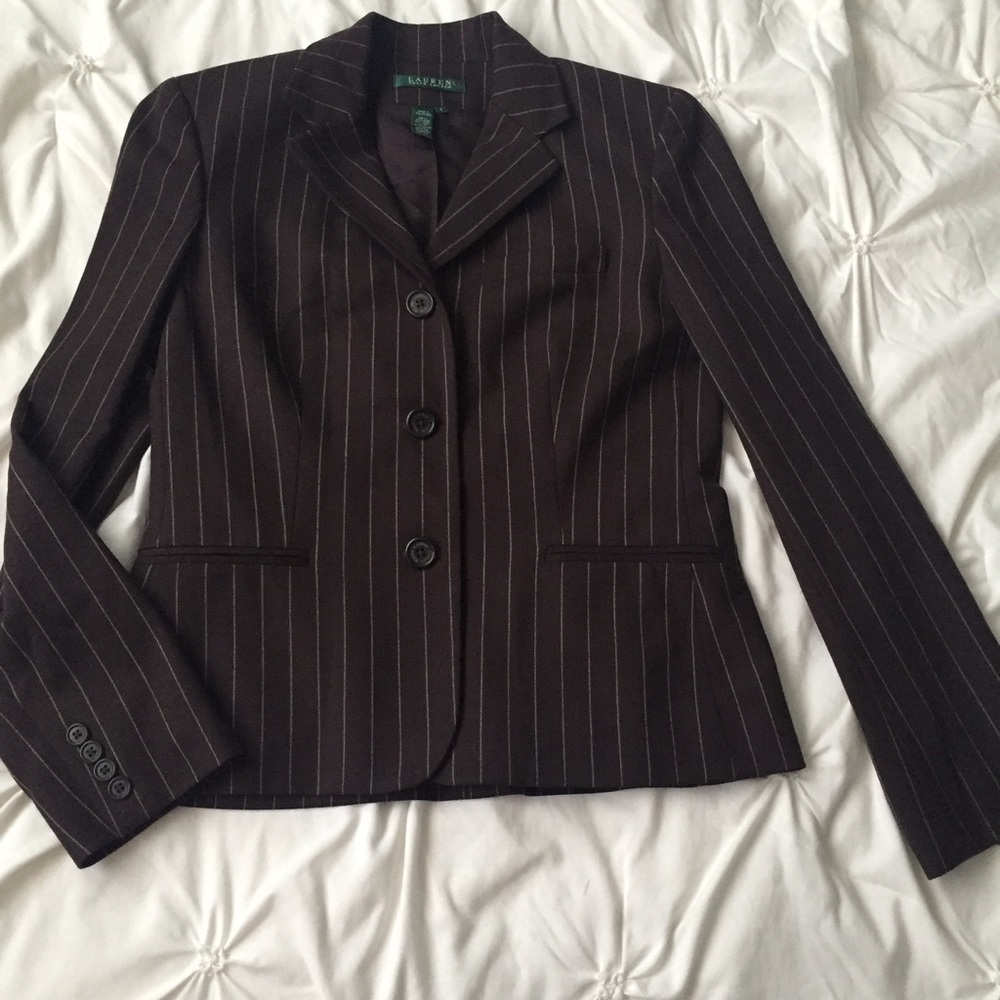 Ralph Lauren Brown Pinstripe Wool Blend Blazer