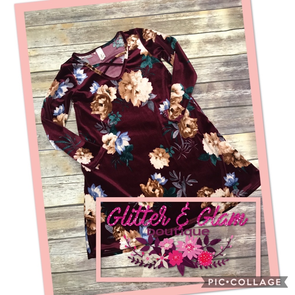 Floral velvet dress with pockets