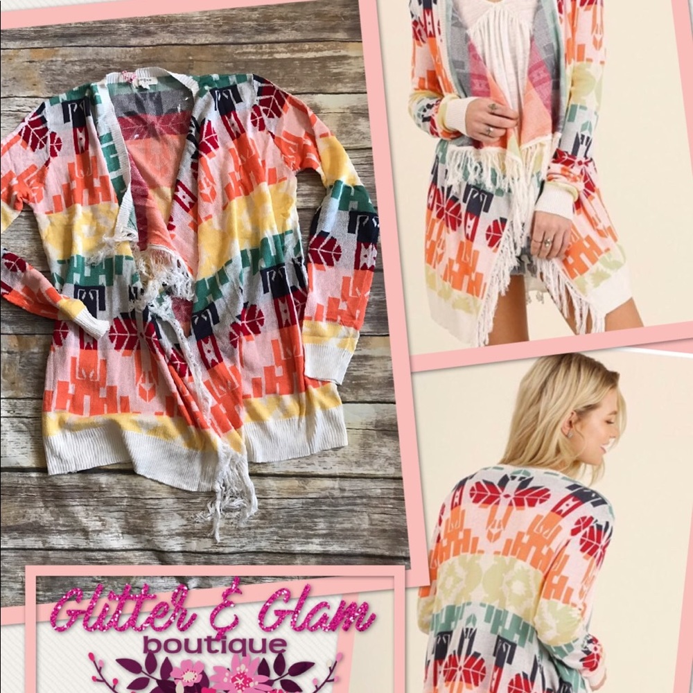 Aztec fringe sweater cardigan