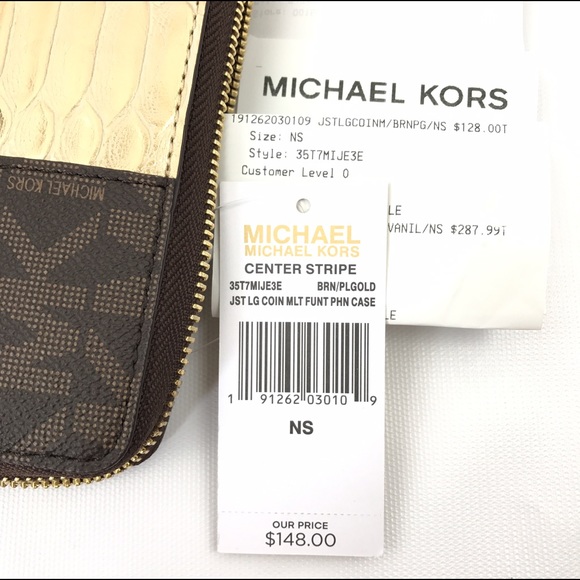 Michael Kors Wallet Wristlet Brown Gold Logo New