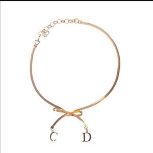 Christian Dior Bow Choker Necklace Gold