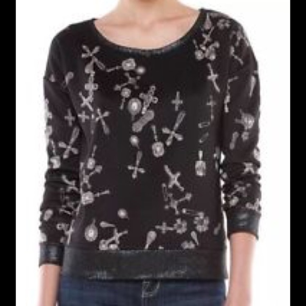 Rock & Republic Crosses Gems Safety Pins Shirt