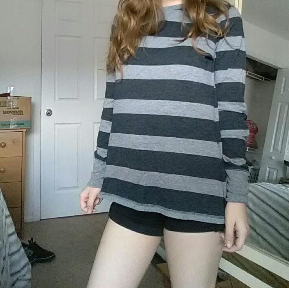 Grey and black Striped Long Sleeve
