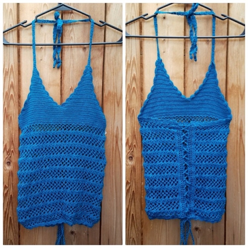 Blue crochet corset lace up inspired top