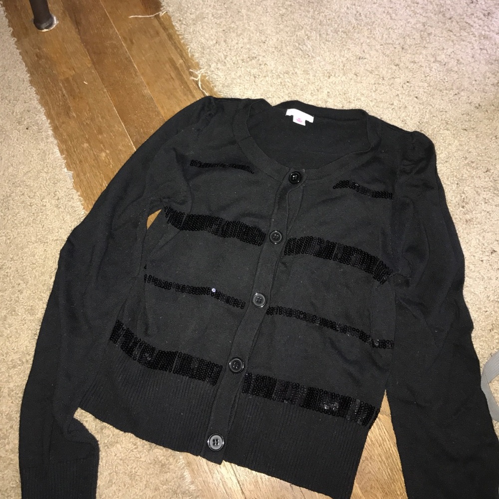 Black Cardigan with Sequin Stripes