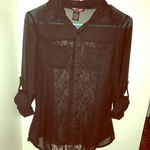 Black sheer lace button up